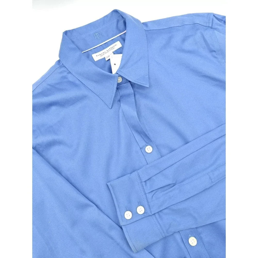 Banana Republic Mens 16x33 Blue Non Iron Fitted Stretch Dress Shirt Solid G407